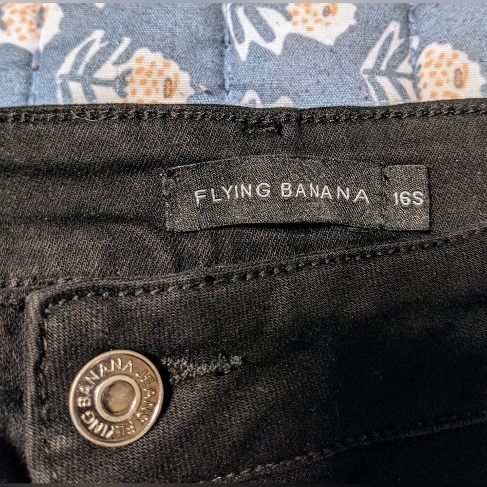 Flying Banana Black High Waist Bootcut Flare Stretch Jeans sz 16 Short - Picture 12 of 14